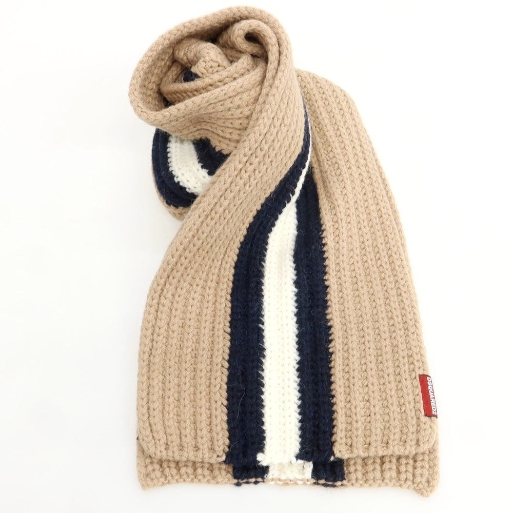 【新品】ディースクエアード DSQUARED2 ローゲージニット マフラー ベージュxネイビー【 状態ランクN 】【 メンズ 】