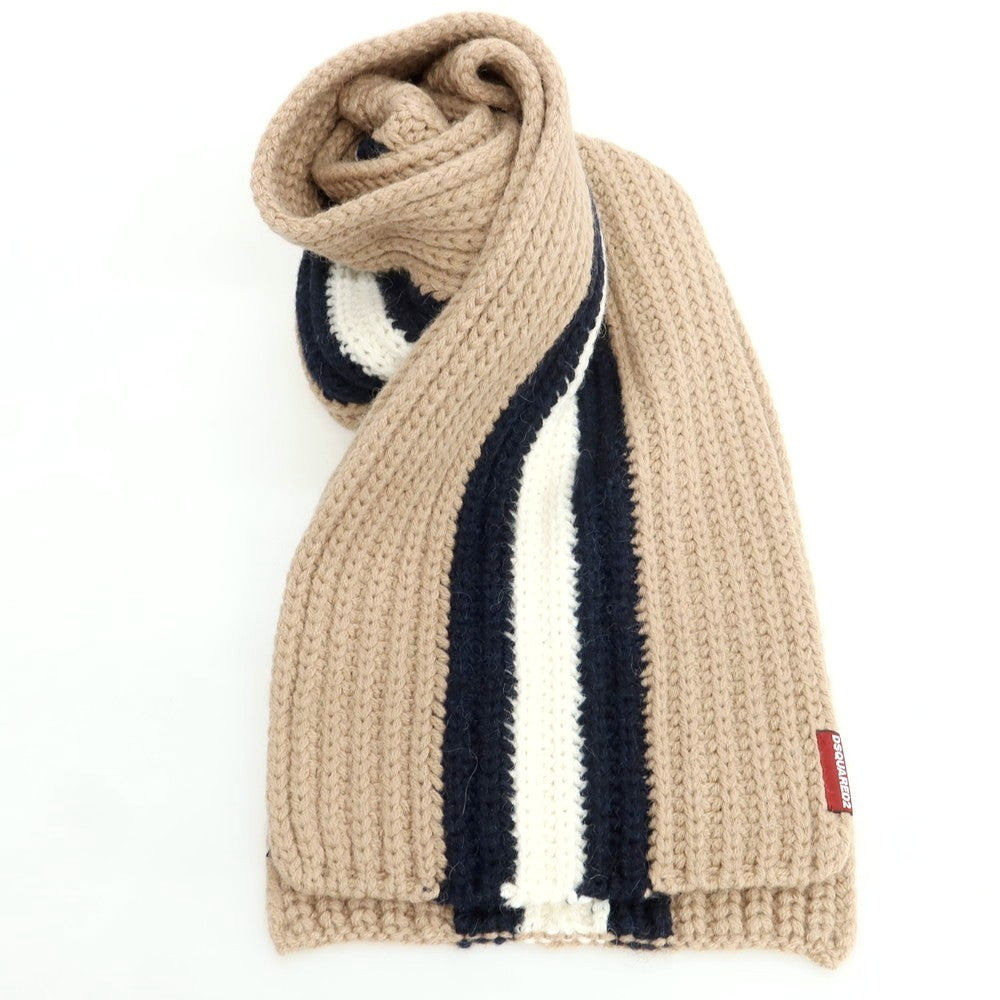 【新品】ディースクエアード DSQUARED2 ローゲージニット マフラー ベージュxネイビー【 状態ランクN 】【 メンズ 】