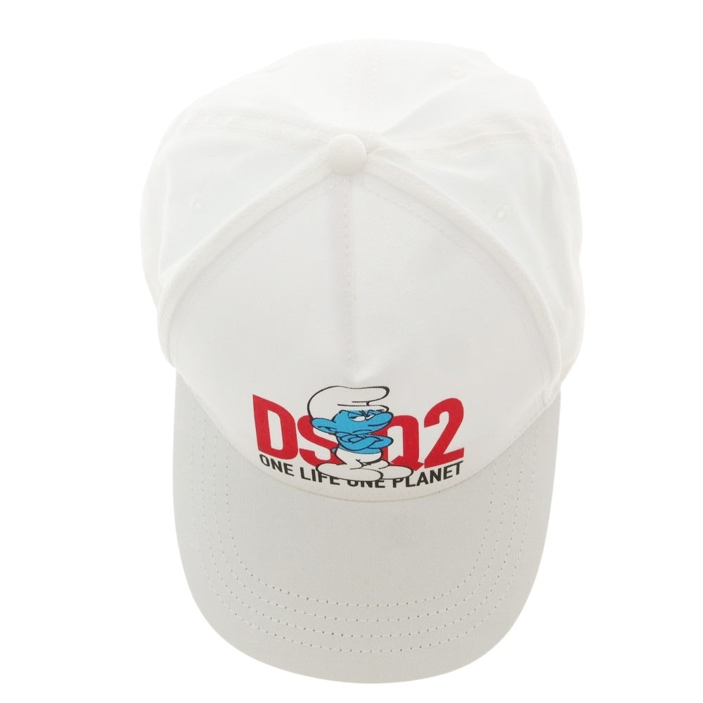【新品アウトレット】ディースクエアード DSQUARED2 × SMURFS コットン ベースボールキャップ ホワイト【 UNI 】【 状態ランクN- 】【 メンズ 】