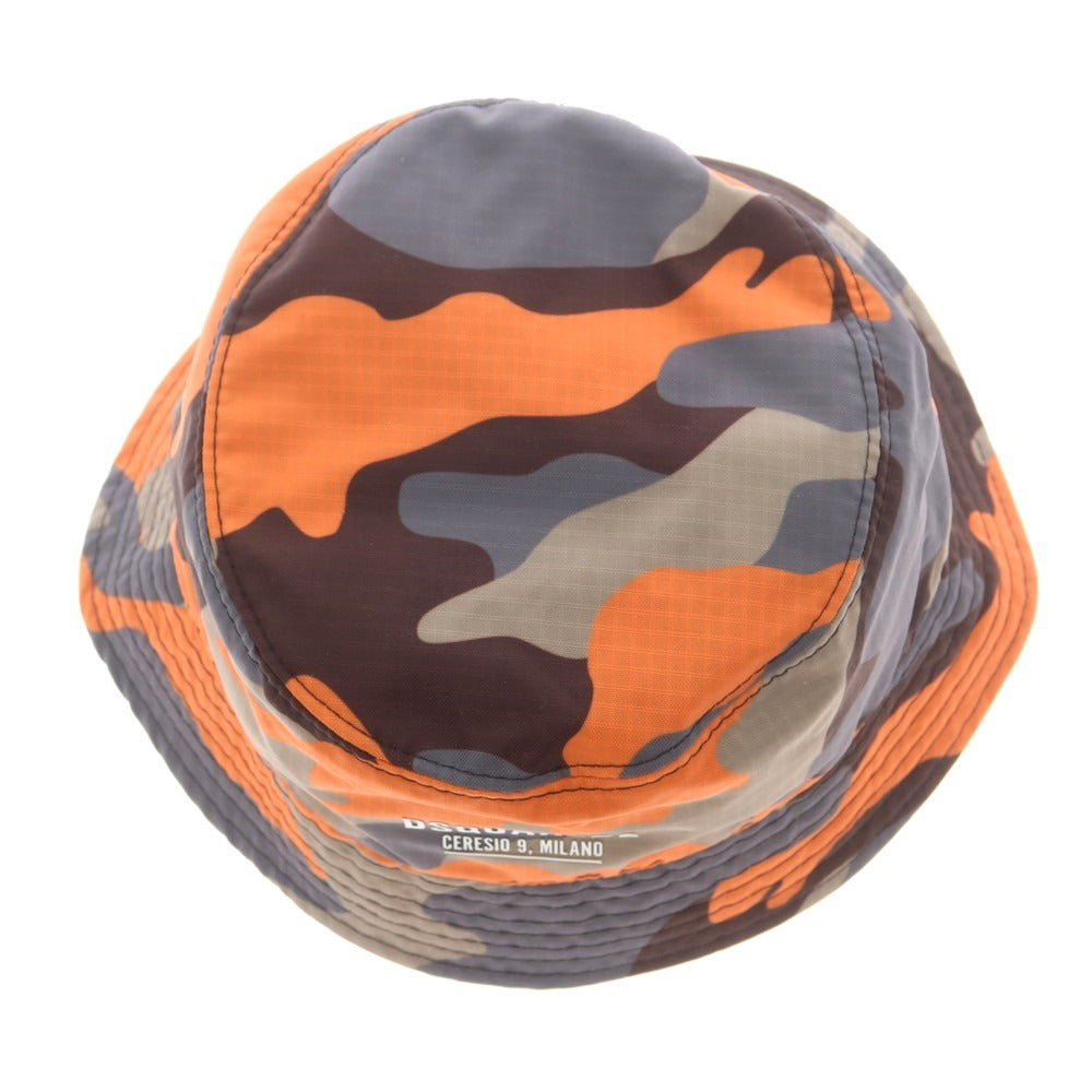 【新品】ディースクエアード DSQUARED2 ナイロン カモフラ バケットハット グレーxオレンジ【 M 】【 状態ランクN 】【 メンズ 】
