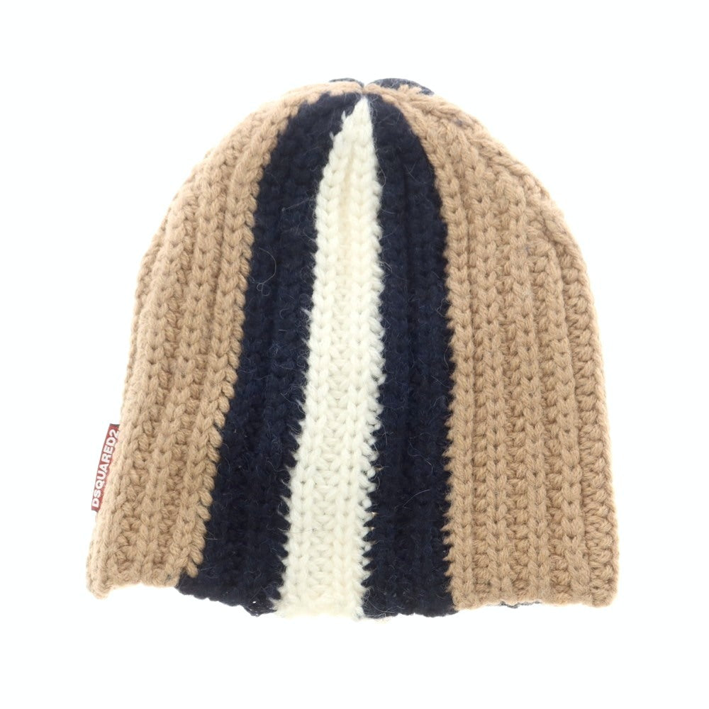 【新品】ディースクエアード DSQUARED2 アクリルアルパカウール ビーニー ニットキャップ ベージュxネイビー【 UNI 】【 状態ランクN 】【 メンズ 】