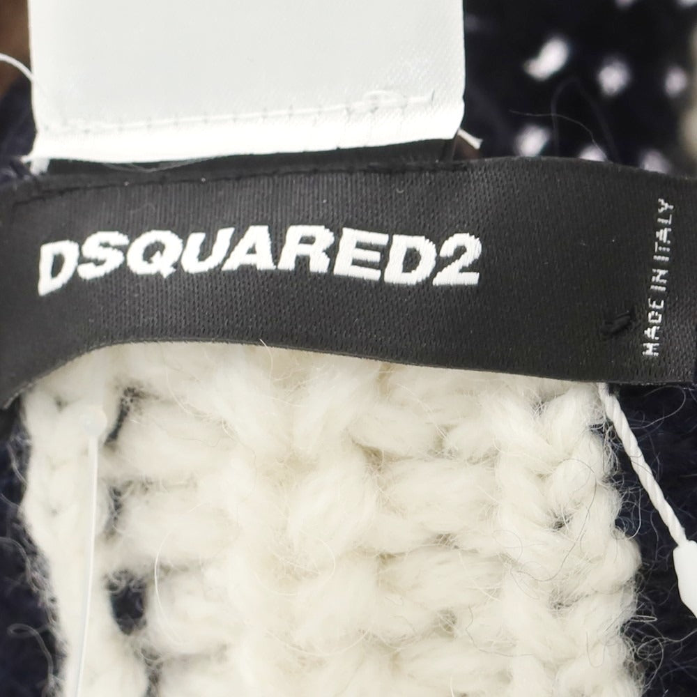 【新品】ディースクエアード DSQUARED2 アクリルアルパカウール ビーニー ニットキャップ ベージュxネイビー【サイズUNI】【 状態ランクN 】【 メンズ 】 [DPD]
