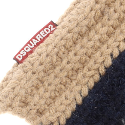 【新品】ディースクエアード DSQUARED2 アクリルアルパカウール ビーニー ニットキャップ ベージュxネイビー【 UNI 】【 状態ランクN 】【 メンズ 】