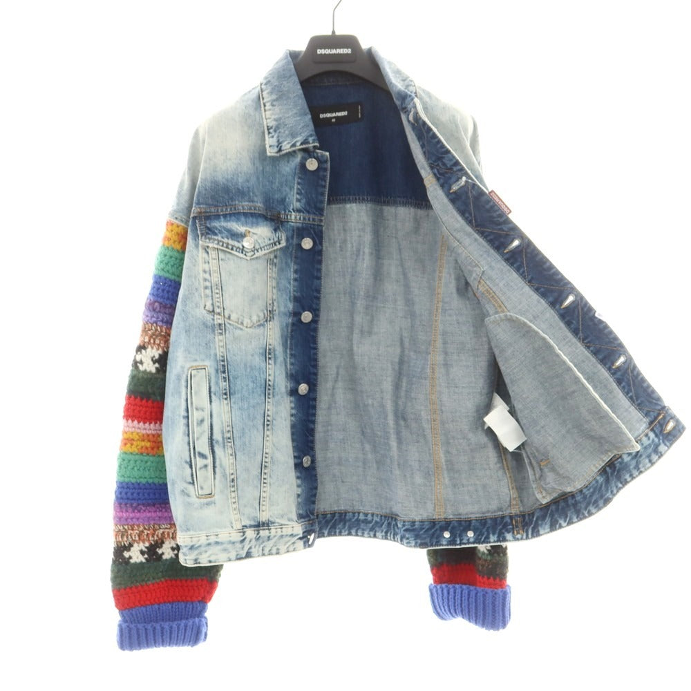 【新品】ディースクエアード DSQUARED2 ニットスリーブ デニムジャケット ブルー系【 48 】【 状態ランクN 】【 メンズ 】