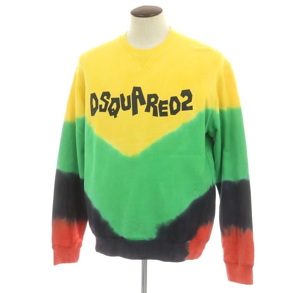 【新品】ディースクエアード DSQUARED2 コットン クルーネック スウェット イエローxライトグリーン【 XL 】【 状態ランクN 】【 メンズ 】