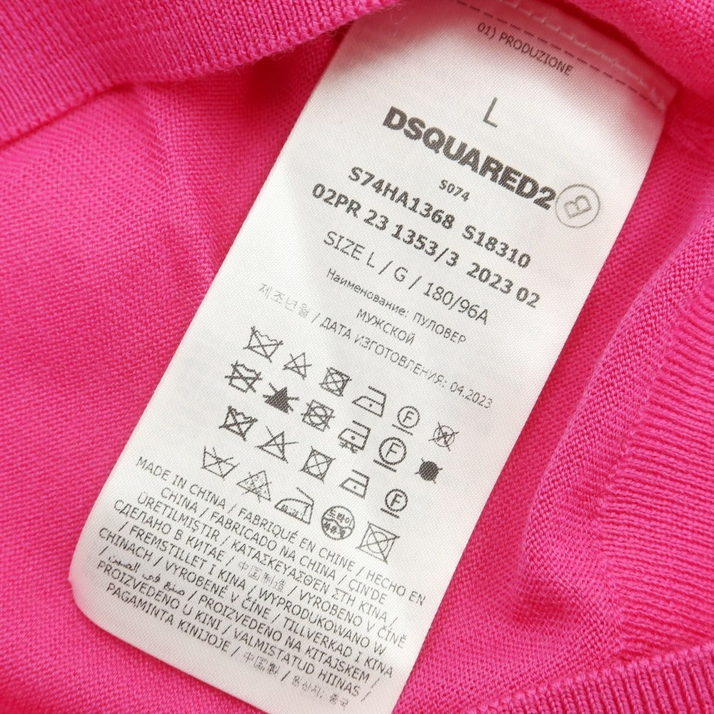 【新品アウトレット】ディースクエアード DSQUARED2 ハイゲージ ウール クルーネック プルオーバーニット ピンク【 L 】【 状態ランクN- 】【 メンズ 】