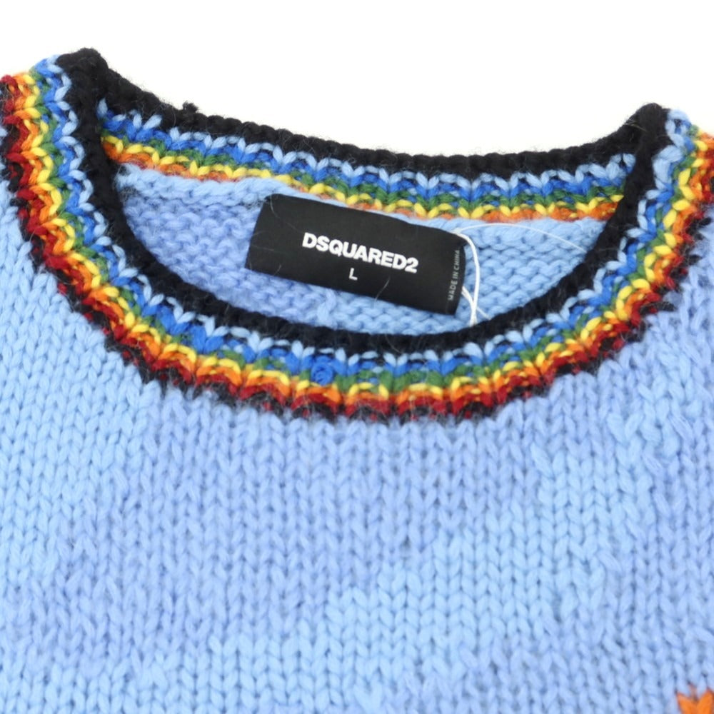 【新品】ディースクエアード DSQUARED2 ウールナイロンモヘヤ クルーネック プルオーバーニット ブルーxオレンジ【 L 】【 状態ランクN 】【 メンズ 】