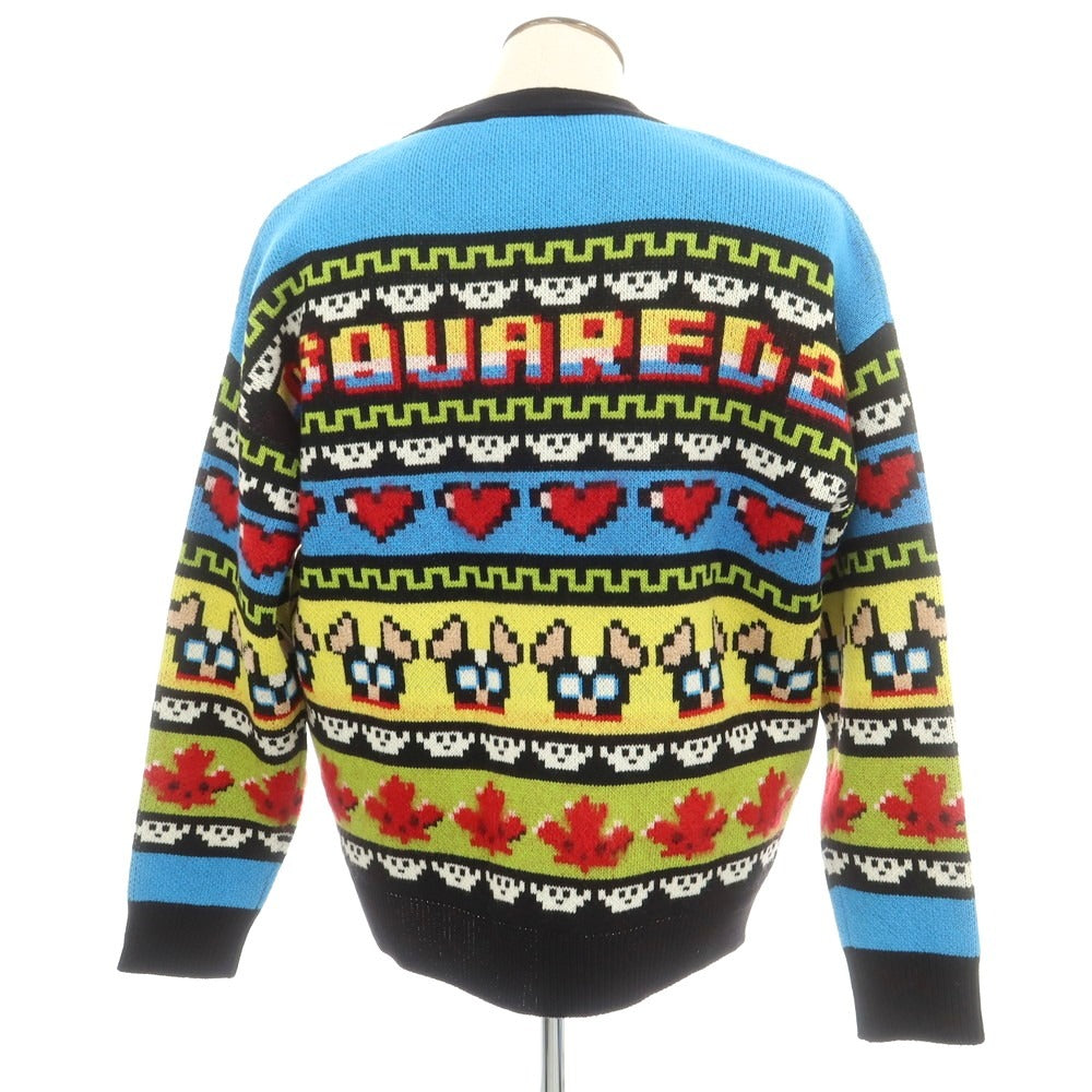 【新品】ディースクエアード DSQUARED2 ウールモヘヤナイロンコットン カーディガン ブラックxブルー【 L 】【 状態ランクN 】【 メンズ 】