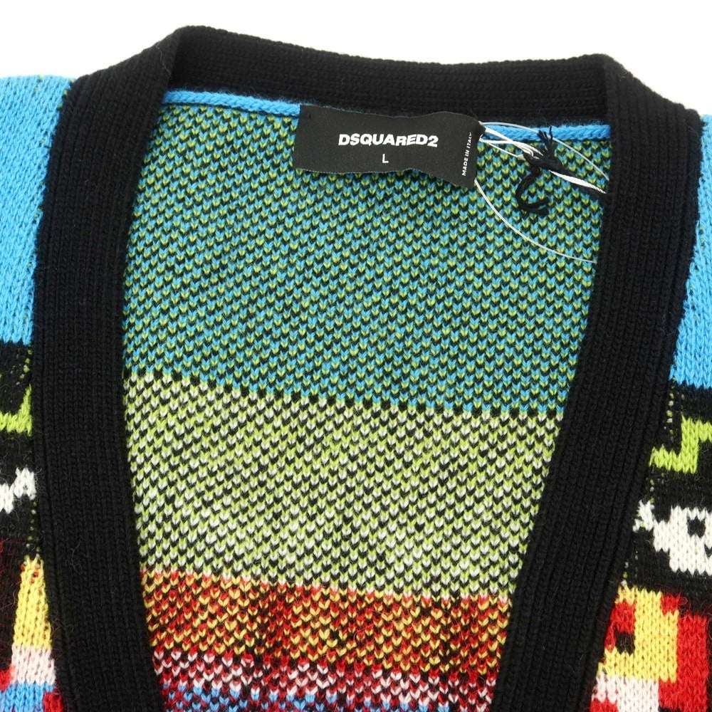 【新品】ディースクエアード DSQUARED2 ウールモヘヤナイロンコットン カーディガン ブラックxブルー【 L 】【 状態ランクN 】【 メンズ 】