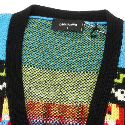 【新品】ディースクエアード DSQUARED2 ウールモヘヤナイロンコットン カーディガン ブラックxブルー【 L 】【 状態ランクN 】【 メンズ 】