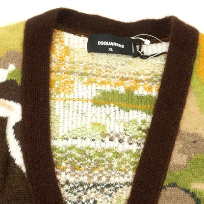 【新品】ディースクエアード DSQUARED2 アルパカ混コットンウール カーディガン ブラウンxベージュ【 XL 】【 状態ランクN 】【 メンズ 】
