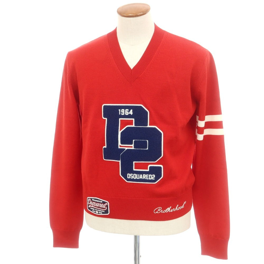 【新品】ディースクエアード DSQUARED2 ウール Vネック プルオーバーニット レッド【サイズM】【 状態ランクN 】【 メンズ 】 [DPD]