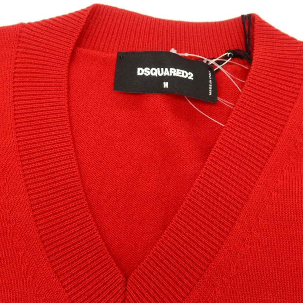 【新品】ディースクエアード DSQUARED2 ウール Vネック プルオーバーニット レッド【サイズM】【 状態ランクN 】【 メンズ 】 [DPD]