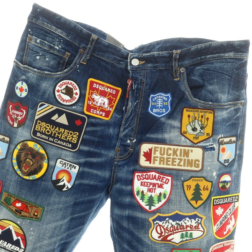 【新品】ディースクエアード DSQUARED2 642 JEAN ストレッチ コットン ワッペン ジーンズ デニムパンツ ネイビー【サイズ58】【 状態ランクN 】【 メンズ 】 [CPD]