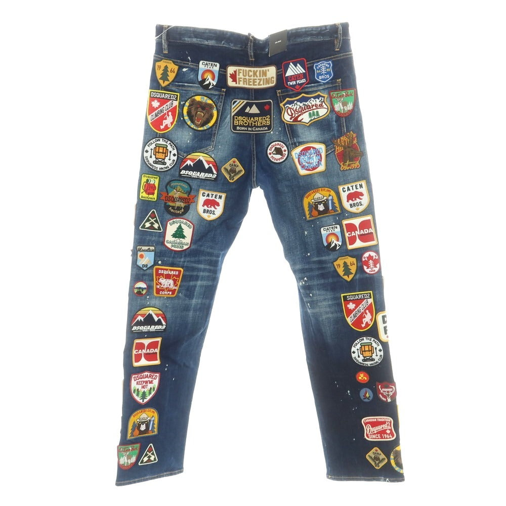 【新品】ディースクエアード DSQUARED2 642 JEAN ストレッチ コットン ワッペン ジーンズ デニムパンツ ネイビー【 58 】【 状態ランクN 】【 メンズ 】