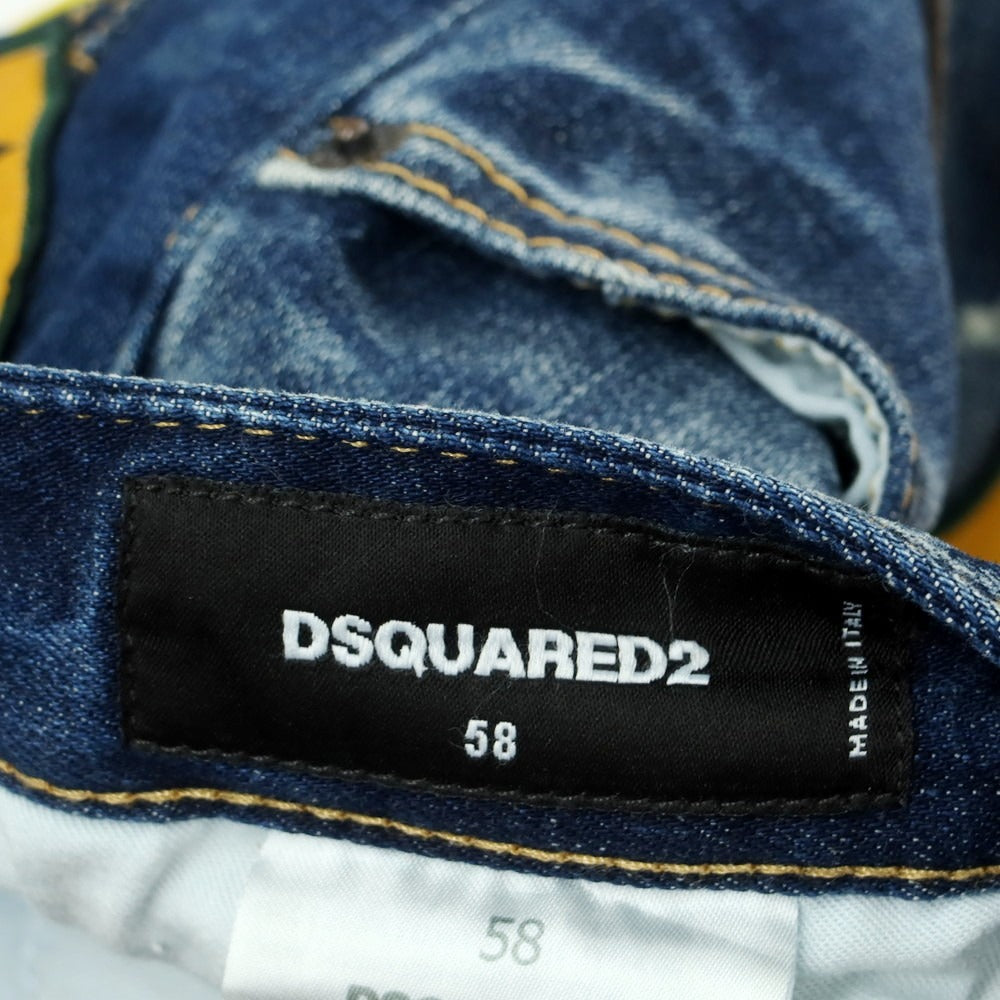 【新品】ディースクエアード DSQUARED2 642 JEAN ストレッチ コットン ワッペン ジーンズ デニムパンツ ネイビー【 58 】【 状態ランクN 】【 メンズ 】