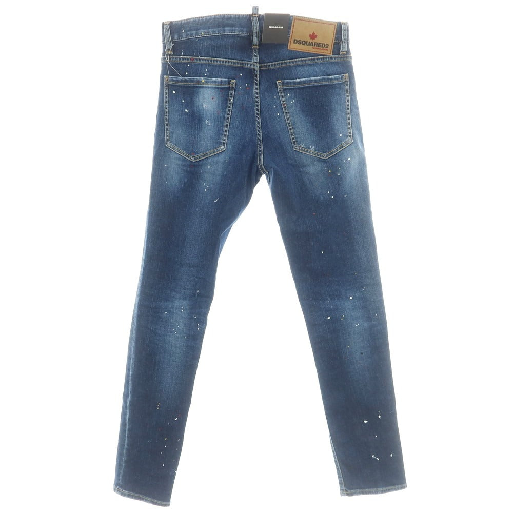 【新品】ディースクエアード DSQUARED2 REGULAR JEAN ペイント加工 ストレッチ コットン ジーンズ デニムパンツ ネイビー【サイズ42】【 状態ランクN 】【 メンズ 】 [CPD]