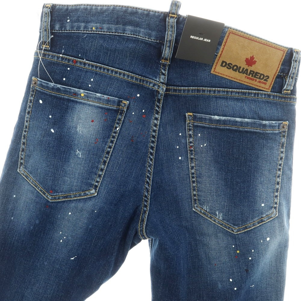 【新品】ディースクエアード DSQUARED2 REGULAR JEAN ペイント加工 ストレッチ コットン ジーンズ デニムパンツ ネイビー【 サイズ42 】【 状態ランクN 】【 メンズ 】 [BPD]