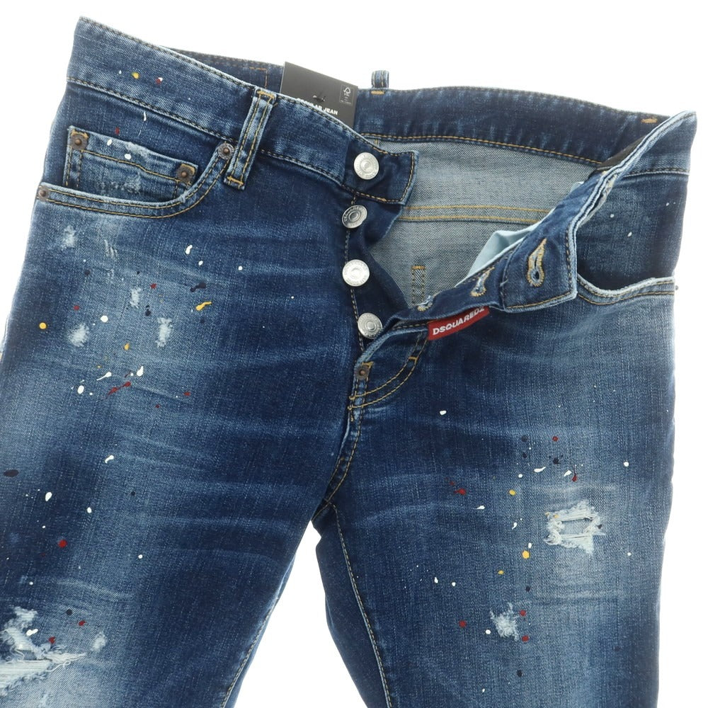 【新品】ディースクエアード DSQUARED2 REGULAR JEAN ペイント加工 ストレッチ コットン ジーンズ デニムパンツ ネイビー【 サイズ42 】【 状態ランクN 】【 メンズ 】 [BPD]