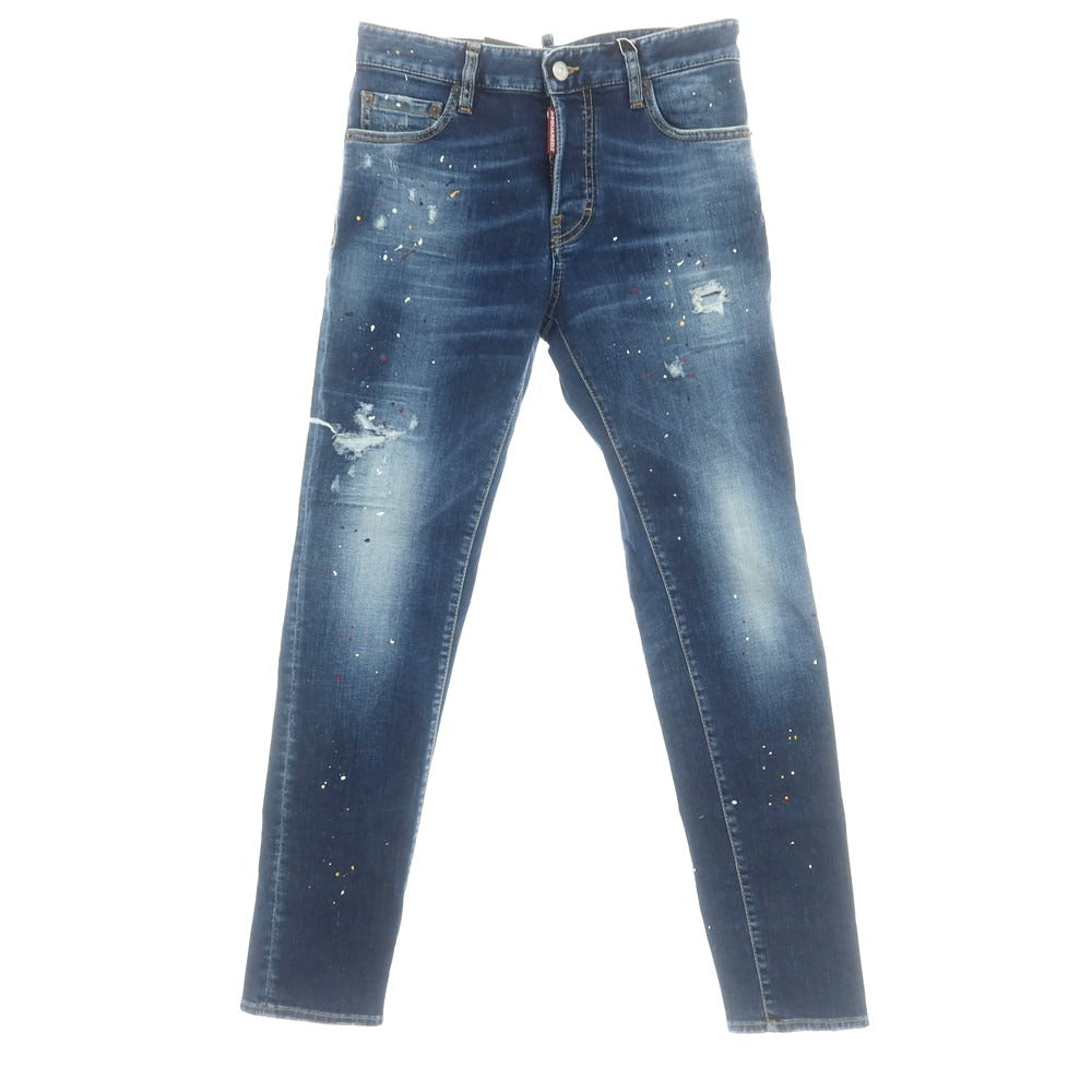 【新品】ディースクエアード DSQUARED2 REGULAR JEAN ペイント加工 ストレッチ コットン ジーンズ デニムパンツ ネイビー【 44 】【 状態ランクN 】【 メンズ 】