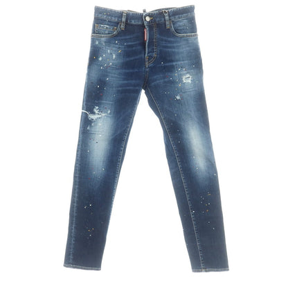 【新品】ディースクエアード DSQUARED2 REGULAR JEAN ペイント加工 ストレッチ コットン ジーンズ デニムパンツ ネイビー【 44 】【 状態ランクN 】【 メンズ 】
