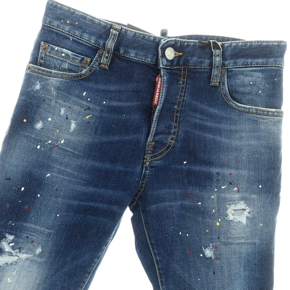 【新品】ディースクエアード DSQUARED2 REGULAR JEAN ペイント加工 ストレッチ コットン ジーンズ デニムパンツ ネイビー【 44 】【 状態ランクN 】【 メンズ 】