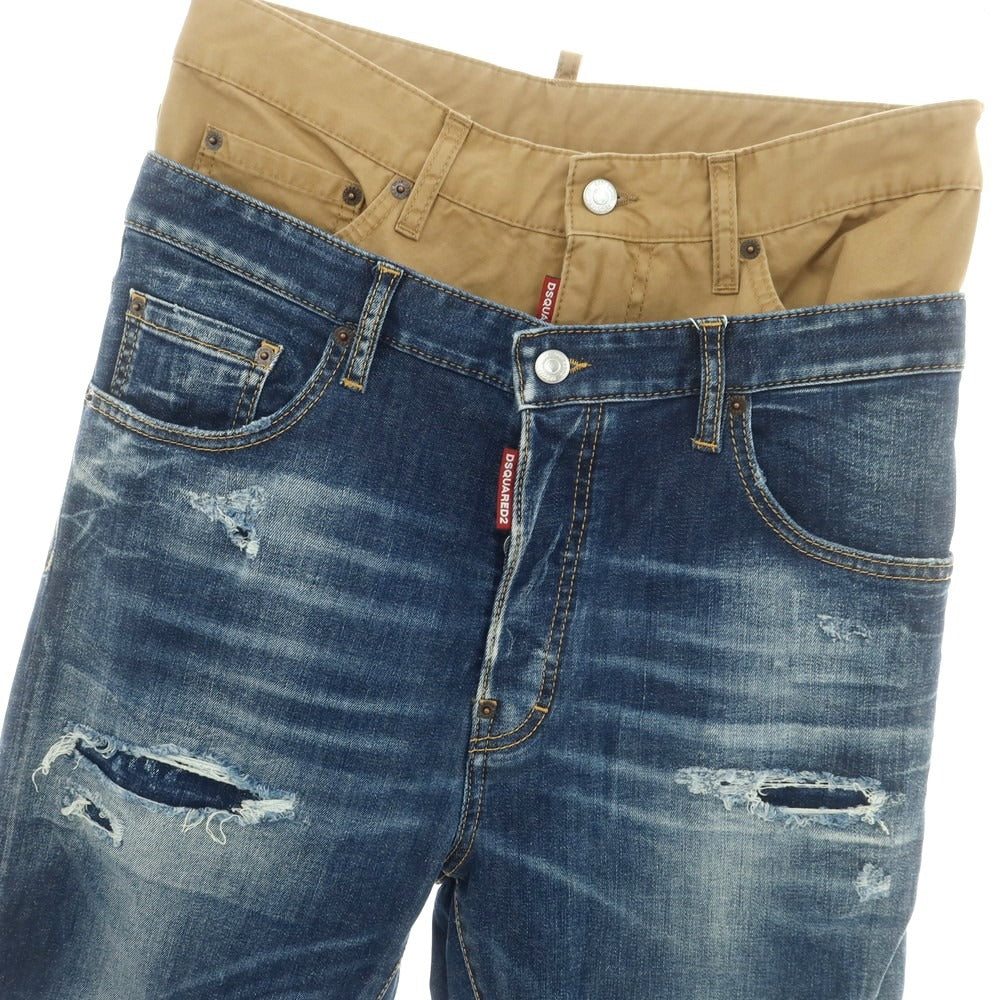 【新品】ディースクエアード DSQUARED2 642 Twin Pack Jean ストレッチ コットンポリエステル ジーンズ デニムパンツ ネイビーxベージュ【サイズ48】【 状態ランクN 】【 メンズ 】 [CPD]