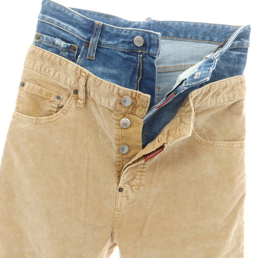 【新品】ディースクエアード DSQUARED2 642 Twin Pack Jean ストレッチ コットン コーデュロイパンツ ベージュxブルー【 42 】【 状態ランクN 】【 メンズ 】