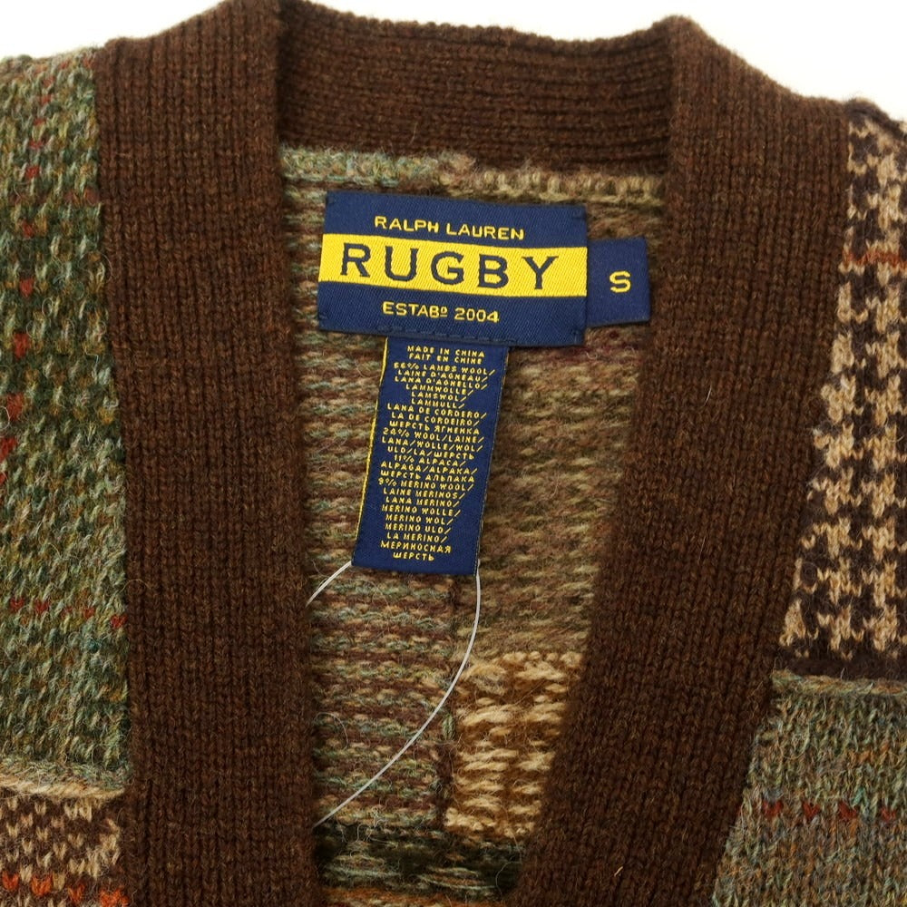 【中古】ラルフローレンラグビー RALPH LAUREN RUGBY ウールアルパカ カーディガン ブラウンxベージュ【 S 】【 状態ランクB 】【 メンズ 】