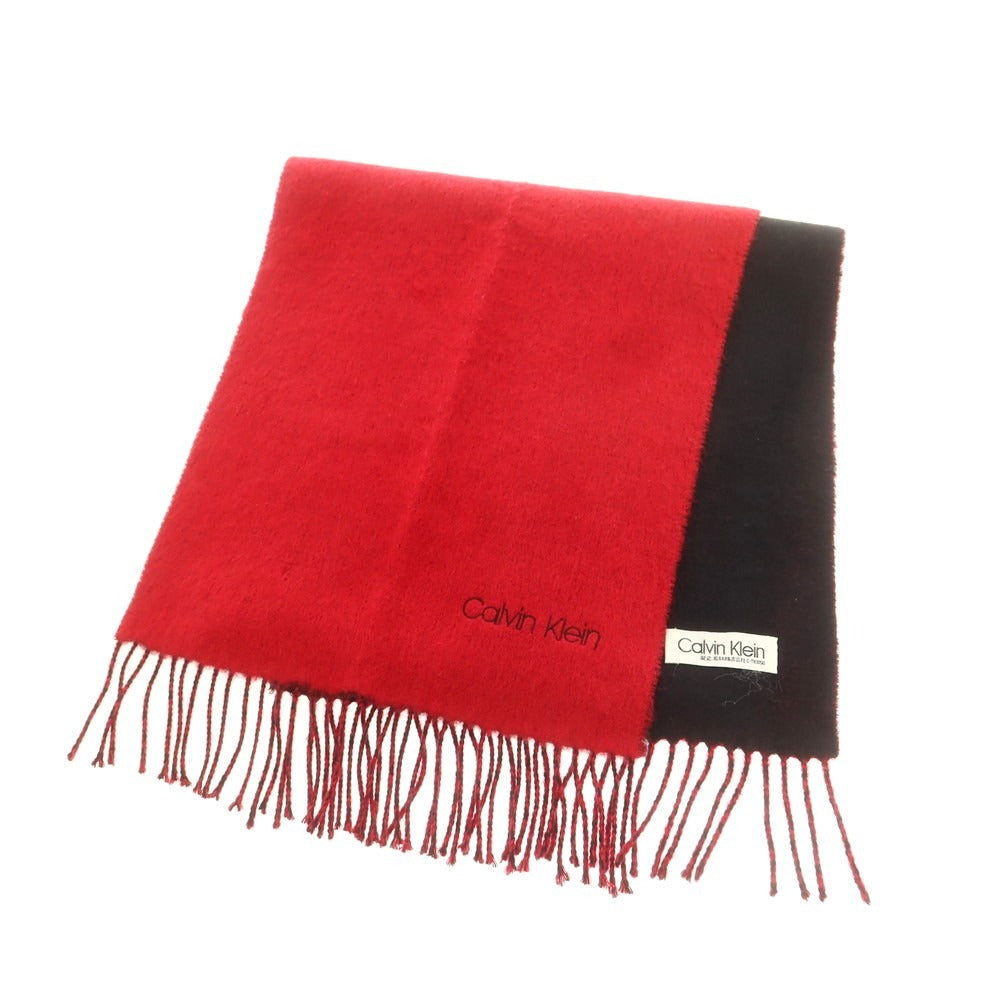 【中古】カルバンクライン Calvin Klein ウール マフラー レッドxブラック【 状態ランクB 】【 メンズ 】