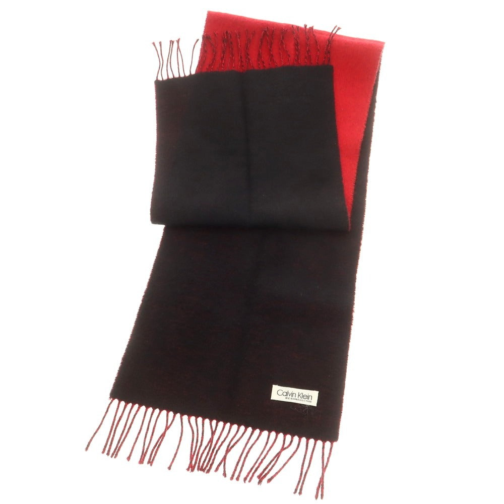 【中古】カルバンクライン Calvin Klein ウール マフラー レッドxブラック【 状態ランクB 】【 メンズ 】