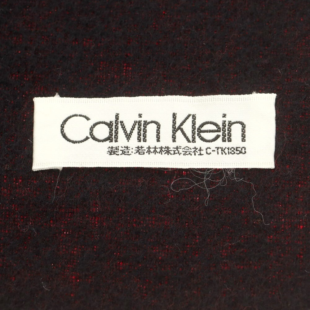 【中古】カルバンクライン Calvin Klein ウール マフラー レッドxブラック【 状態ランクB 】【 メンズ 】