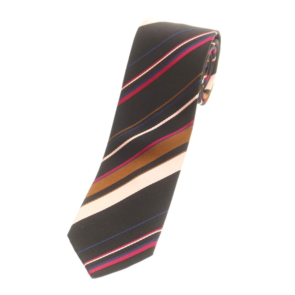 【中古】アバハウス ABAHOUSE シルク ストライプ柄ネクタイ ブラックxピンク【 状態ランクB 】【 メンズ 】