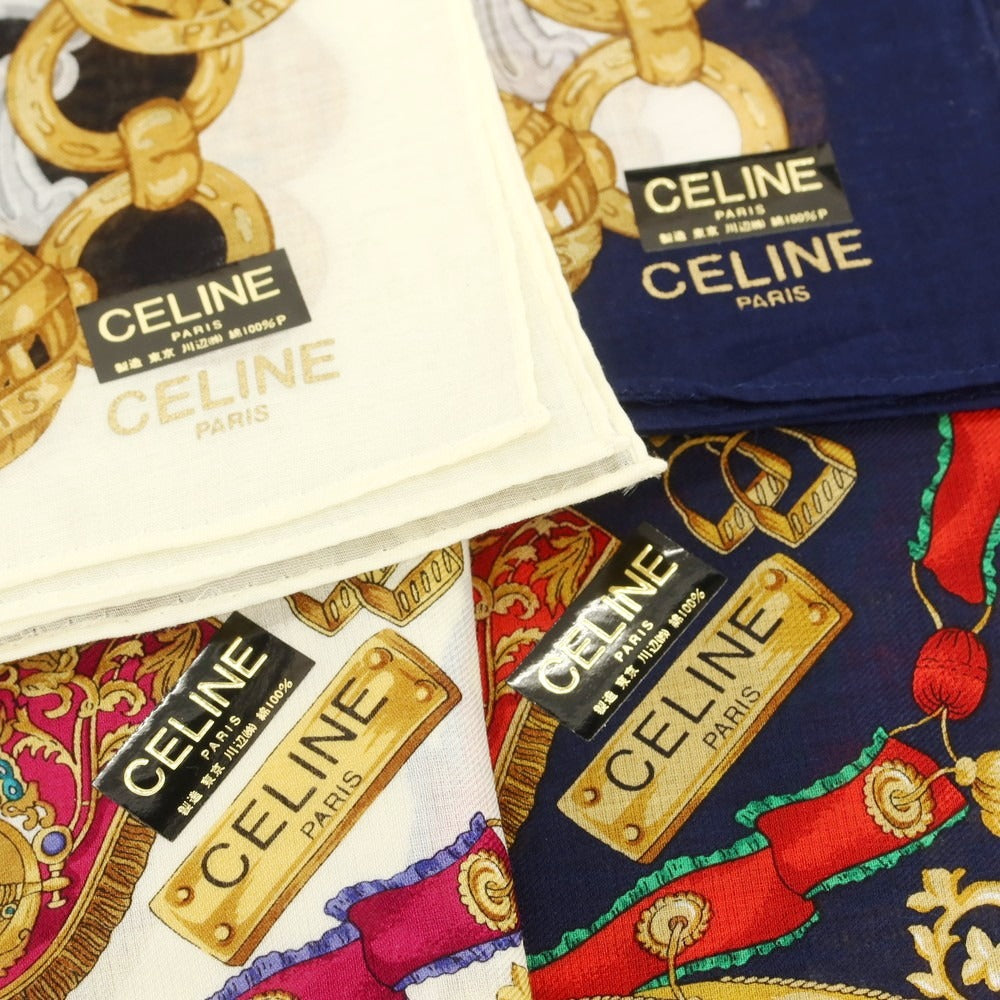 【中古】セリーヌ CELINE ハンカチ 7点セット ネイビー【 状態ランクA 】【 ユニセックス 】