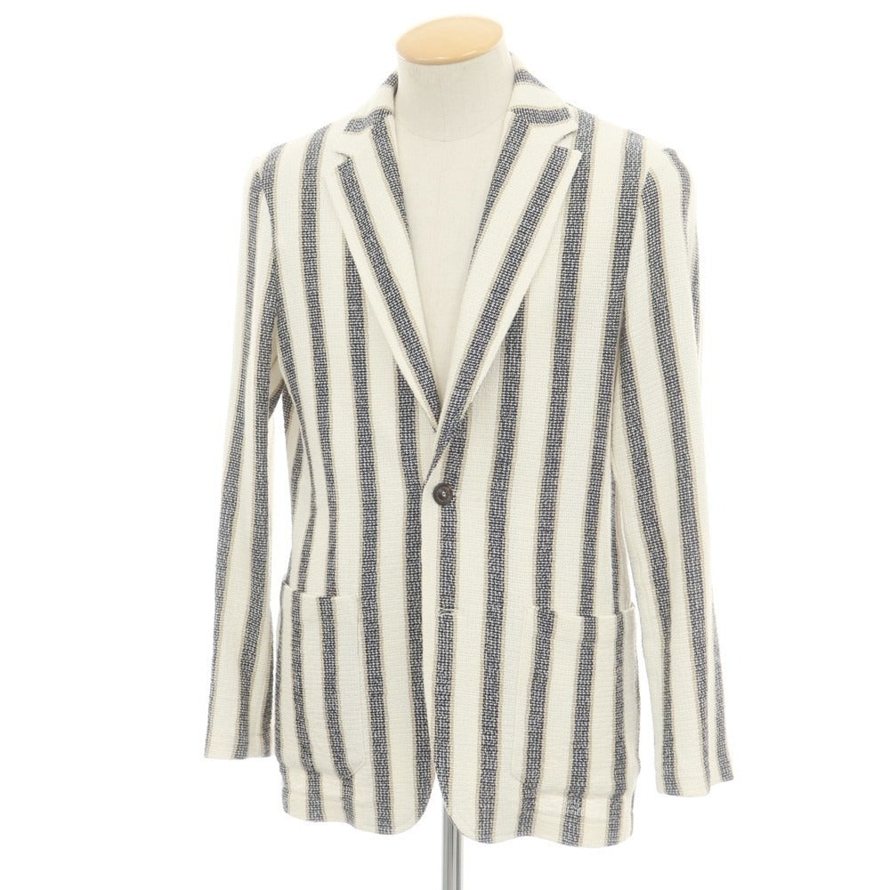 【中古】ティージャケット T-JACKET コットンアクリル ストライプ カジュアルジャケット ホワイトxネイビー【 S 】【 状態ランクB 】【 メンズ 】
