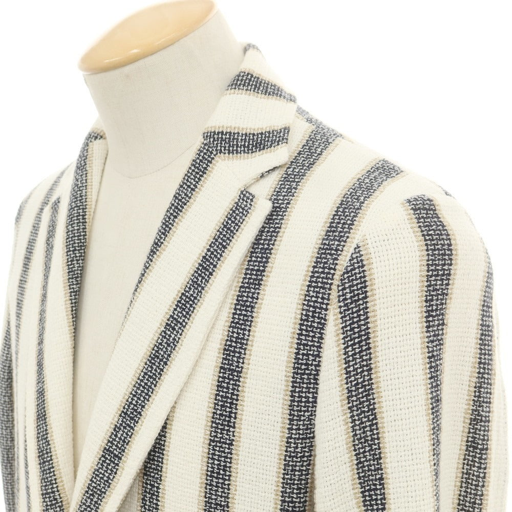 【中古】ティージャケット T-JACKET コットンアクリル ストライプ カジュアルジャケット ホワイトxネイビー【 S 】【 状態ランクB 】【 メンズ 】