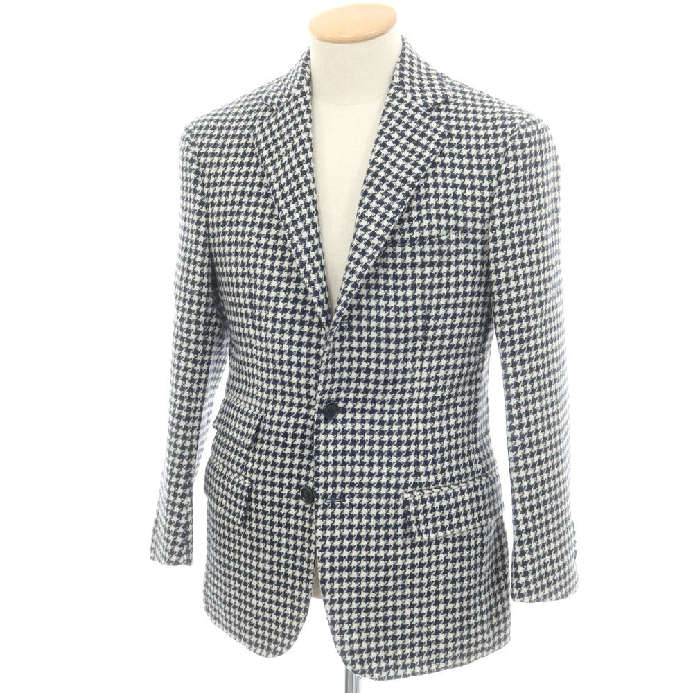 【中古】デペトリロ DE PETRILLO ウール ハウンドトゥース 3B テーラードジャケット ネイビーxホワイト【 44 】【 状態ランクB 】【 メンズ 】