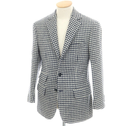 【中古】デペトリロ DE PETRILLO ウール ハウンドトゥース 3B テーラードジャケット ネイビーxホワイト【 44 】【 状態ランクB 】【 メンズ 】