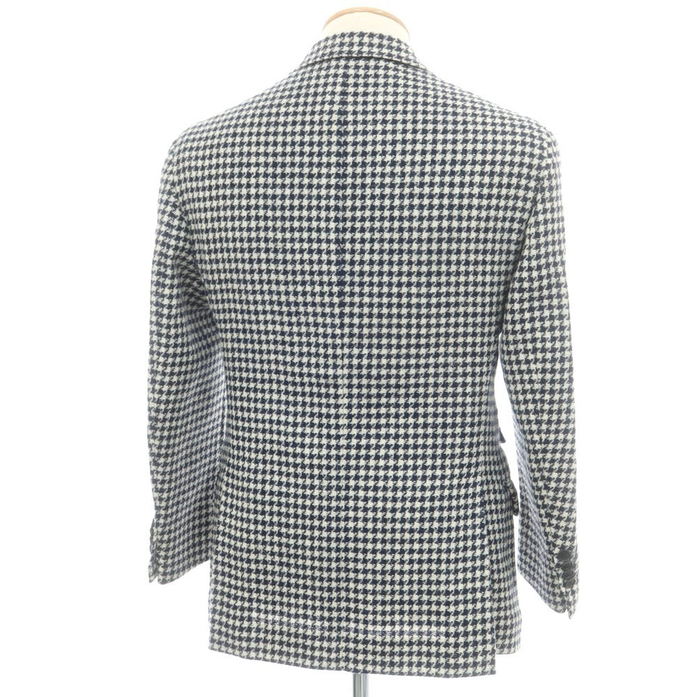 【中古】デペトリロ DE PETRILLO ウール ハウンドトゥース 3B テーラードジャケット ネイビーxホワイト【 44 】【 状態ランクB 】【 メンズ 】