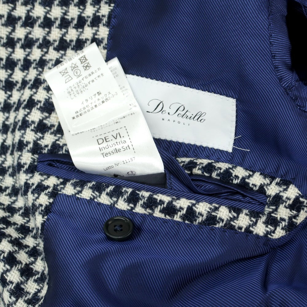 【中古】デペトリロ DE PETRILLO ウール ハウンドトゥース 3B テーラードジャケット ネイビーxホワイト【 44 】【 状態ランクB 】【 メンズ 】