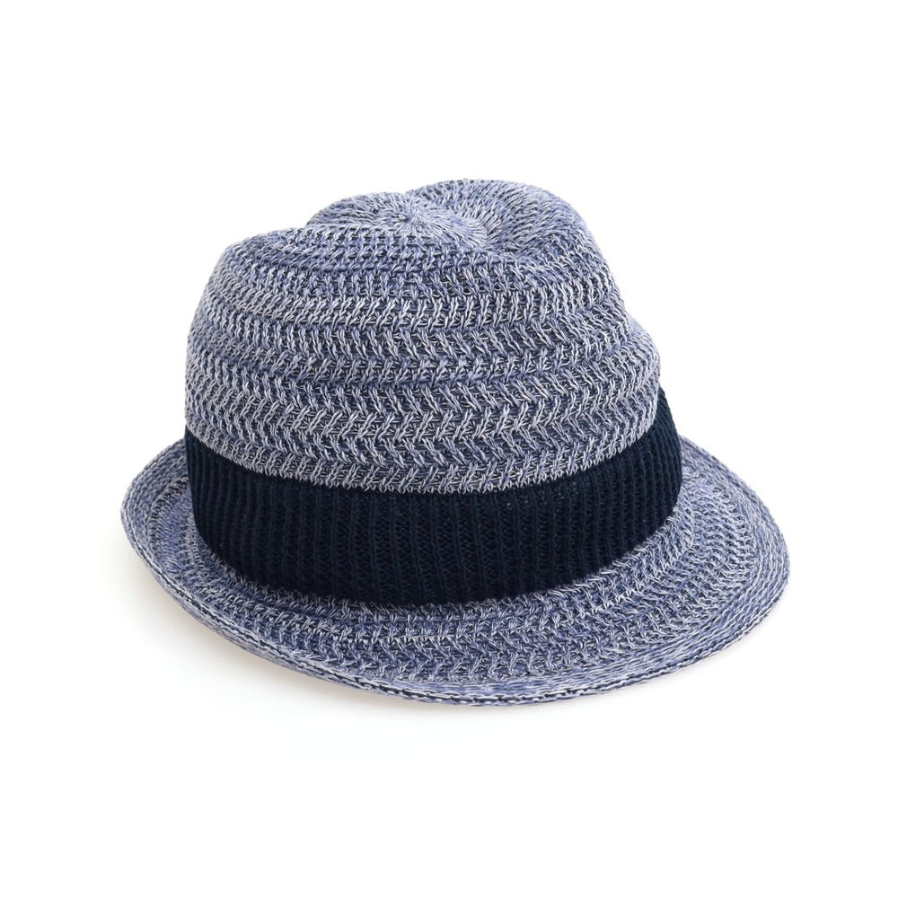 【中古】ステットソン STETSON ポリエステルコットン 中折れ ウォッシャブルサーモニットハット 帽子 ブルーxホワイト【サイズ61cm】【 状態ランクB 】【 メンズ 】