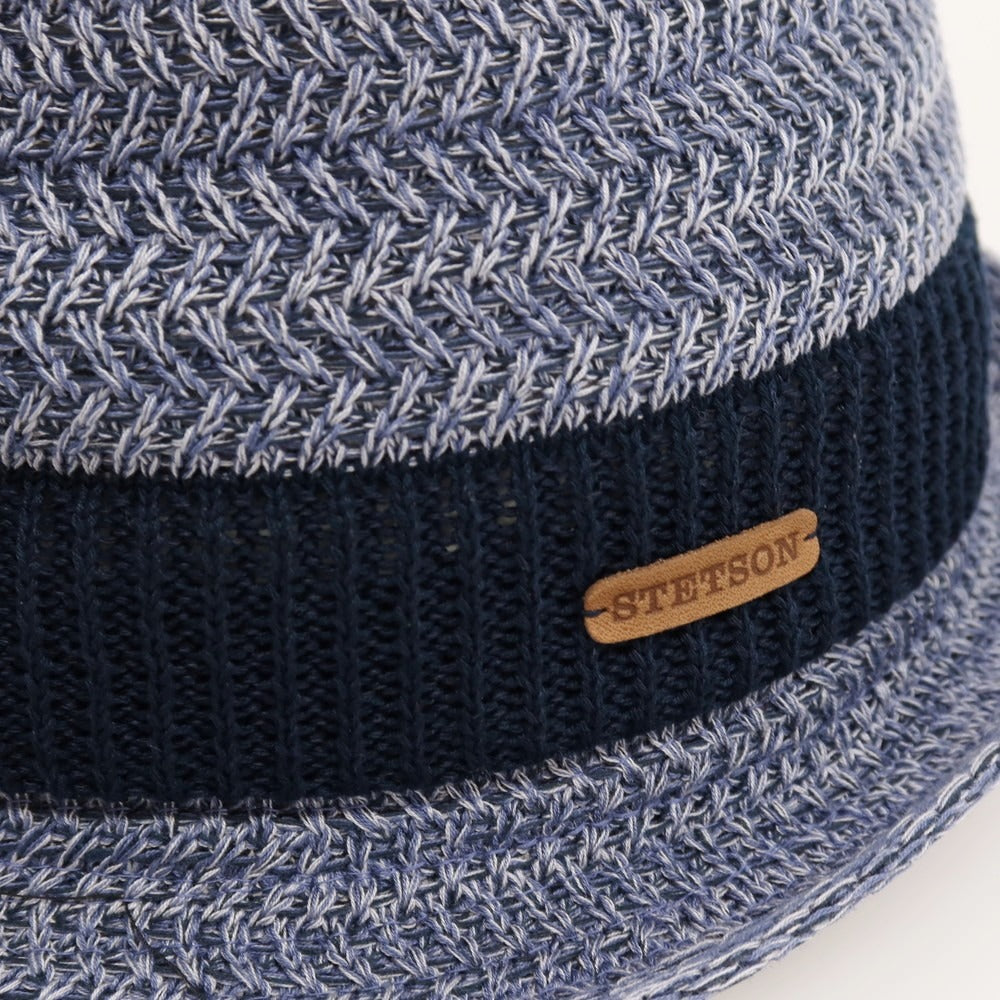 【中古】ステットソン STETSON ポリエステルコットン 中折れ ウォッシャブルサーモニットハット 帽子 ブルーxホワイト【サイズ61cm】【 状態ランクB 】【 メンズ 】