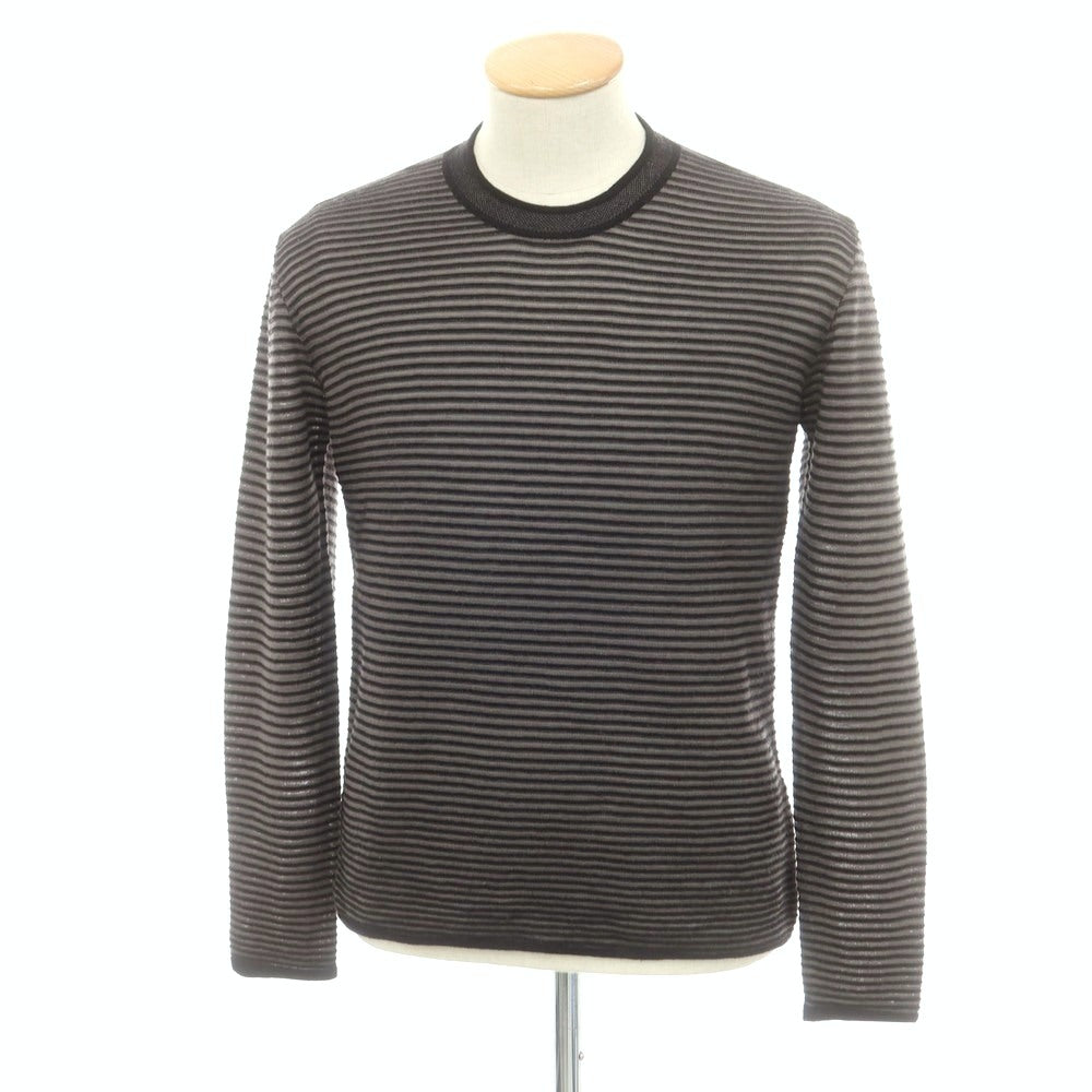 【中古】ジョルジオアルマーニ GIORGIO ARMANI カシミヤシルク混レーヨン ボーダー クルーネック プルオーバーニット グレーxブラック【 46 】【 状態ランクC 】【 メンズ 】