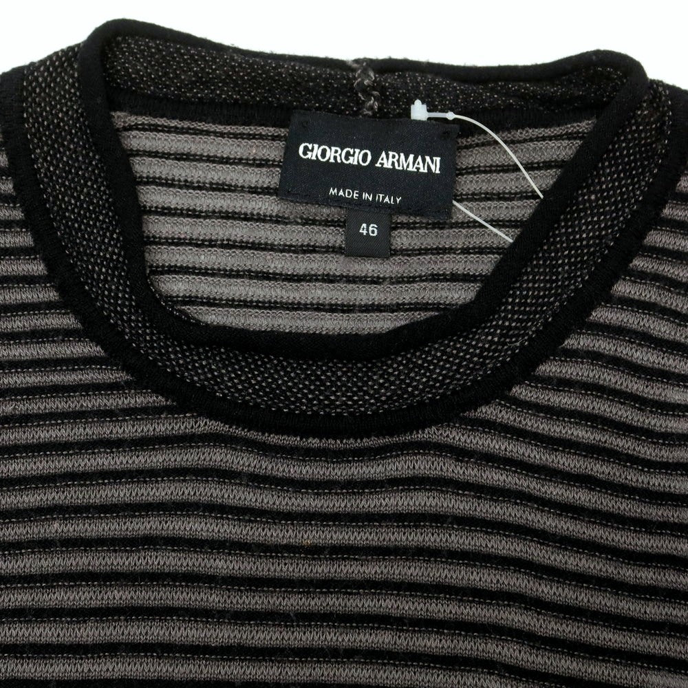 【中古】ジョルジオアルマーニ GIORGIO ARMANI カシミヤシルク混レーヨン ボーダー クルーネック プルオーバーニット グレーxブラック【 46 】【 状態ランクC 】【 メンズ 】