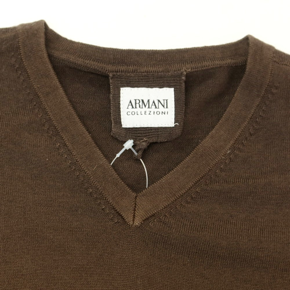 【中古】アルマーニ コレッツォーニ ARMANI COLLEZIONI ハイゲージ ウール Vネック プルオーバーニット ブラウン【 46 】【 状態ランクC 】【 メンズ 】