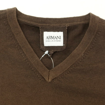 【中古】アルマーニ コレッツォーニ ARMANI COLLEZIONI ハイゲージ ウール Vネック プルオーバーニット ブラウン【 46 】【 状態ランクC 】【 メンズ 】