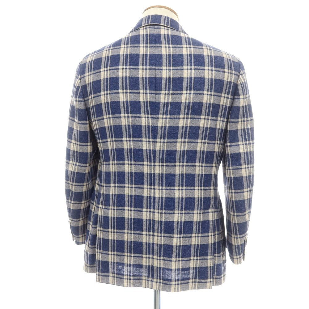 【中古】ラルディーニ LARDINI ウールリネン チェック テーラードジャケット ネイビーxベージュ【サイズ48】【 状態ランクB 】【 メンズ 】 [EPD]