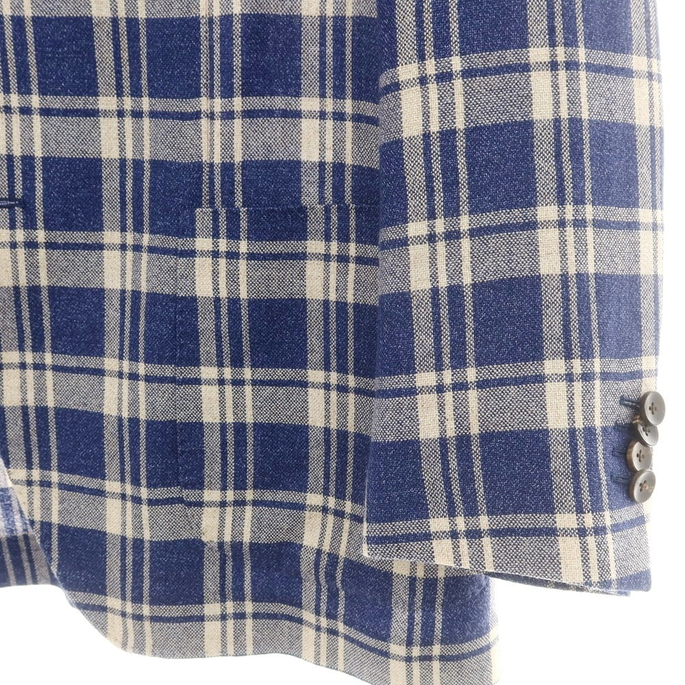 【中古】ラルディーニ LARDINI ウールリネン チェック テーラードジャケット ネイビーxベージュ【サイズ48】【 状態ランクB 】【 メンズ 】 [EPD]