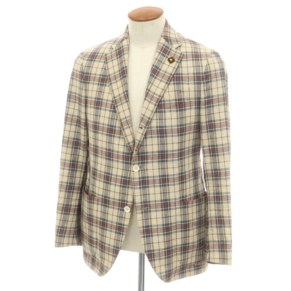 【中古】ラルディーニ LARDINI シルクリネン チェック テーラードジャケット ベージュ【 48 】【 状態ランクD 】【 メンズ 】