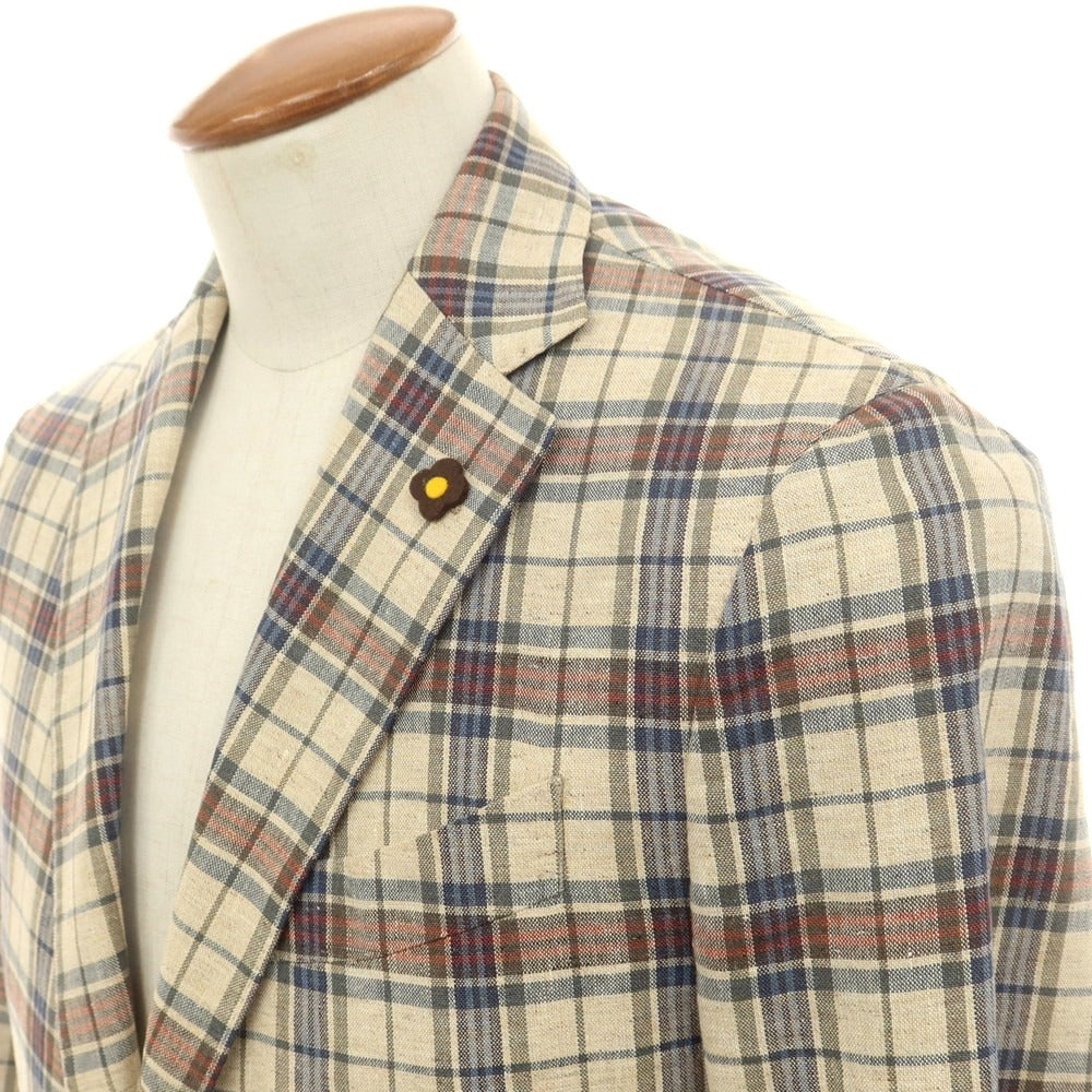 【中古】ラルディーニ LARDINI シルクリネン チェック テーラードジャケット ベージュ【 48 】【 状態ランクD 】【 メンズ 】